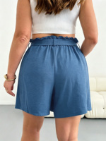 Short-jupe ample unie à volants et taille haute avec ceinture pour femme grande taille – Vente en gros
