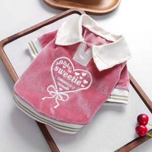 Camiseta Polo de Terciopelo con Estampado de Corazón para Perros Pequeños y Cachorros de PETCIRCLE, Cómoda para Primavera y Otoño - Product Image 5