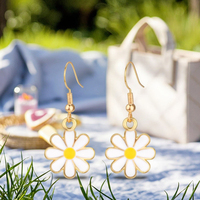Anting-anting bunga aster kecil lucu berlapis emas Vintage bunga matahari kecil lucu dan bunga matahari kecil lucu dan aster Hoop perhiasan