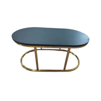 Table basse en pierre Table d'appoint ovale contemporaine gigogne avec base en métal doré