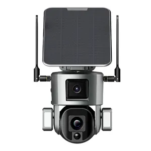 双传感器8mp双镜头智能人工智能跟踪监控4g室外太阳能摄像机，带6w太阳能电池板