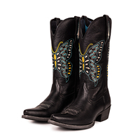 Botas Vaqueras al por Mayor para Mujer, de Cuero Genuino, Estilo Occidental, con Bordado de Mariposa, Zapatos de Moda para Chicas, Estilo Desierto