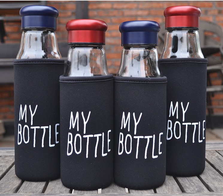 Food grade easy-taking glass water bottle with handle BPA free borosilicate glass water bottle