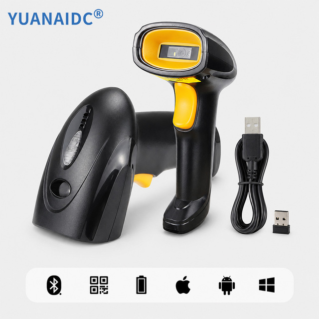YUANAIDC 1D 2D Wireless Barcode Scanner Handheld QR Code Reader 2.4G USB Wired Scanning Gun for Supermarket Warehouse Inventory