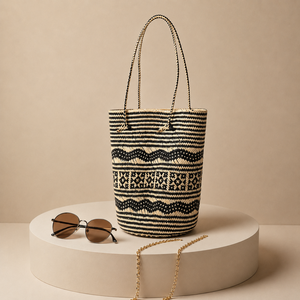 Sac fourre-tout en paille tressée écologique couleur unie, sac à bandoulière de plage, sac seau vintage bohème Bali pour le quotidien et les voyages - Product Image 6