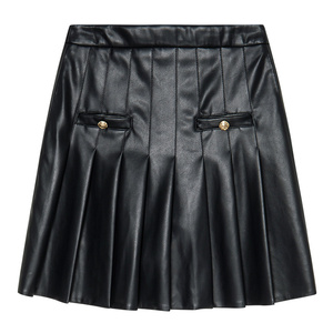 YRP002 Falda de cuero sintético plisada a la moda para mujer Falda de cuero artificial suave de alta calidad - Product Image 4