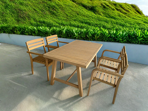 Juego de mesa de comedor y silla de madera para 4 personas de estilo minimalista, cómodo portátil para Hotel, patio, Villa, parque seguro duradero - Product Image 2