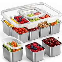 Edelstahl Snackbox Behälter Wiederverwendbar 8-Fach Unterteilte Servierschale mit Deckel, Transparente Tragbare Snackbehälter
