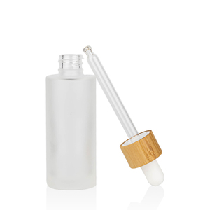 Botella de vidrio recta redonda esmerilada con cuentagotas de bambú botella cuentagotas cosmética para suero y aceite esencial bambú natural Mater - Product Image 2