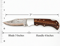 Couteau de chasse pliable en acier carbone avec manche en bois brun, lame de 3 pouces, fourreau en cuir fait main