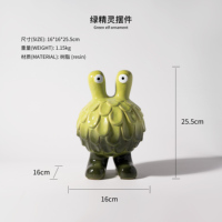 Statuette en résine de monstre vert à deux têtes, fantaisie et mignonne, sculpture de personnage de dessin animé créative, style simplicité moderne, décoration d'intérieur