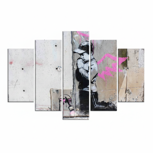 Printed <b>Canvas</b>: Banksy Boy Art - Modern Street <b>Wall</b> Decor,SET OF 5 MIX <b>CANVAS</b> - Product Image 2