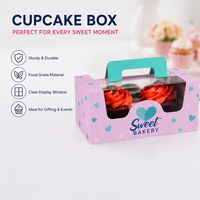 Boîte d'emballage personnalisée pour cupcakes avec fenêtre transparente et poignée, en papier imprimé, vente en gros pour boulangerie et livraison de cadeaux