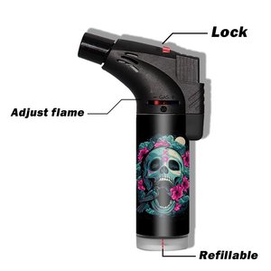 Briquet torche incliné à jet, rechargeable, coupe-vent, en plastique, logo personnalisé, livraison rapide en 7 jours, pour cigares, barbecue en plein air, par TECHNO Factory - Product Image 3