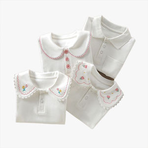 เสื้อโปโลเด็กสีพื้น ปักลายสำหรับเด็กผู้หญิง เสื้อซับในสีขาว ชุดนักเรียน เสื้อผ้าฝ้ายแท้ ระบายอากาศได้ดี - Product Image 1