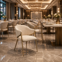 Chaises de salle à manger commerciales en gros, chaises de restaurant modernes de luxe en bouclette, pieds en métal doré, mobilier pour projets hôteliers et banquets