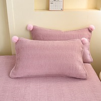 Ensemble de couvre-lit matelassé en velours froissé pour enfant, certifié Oeko-Tex, avec décorations pompons, literie haut de gamme, couleur personnalisée, neutre, pour chambre d'enfant