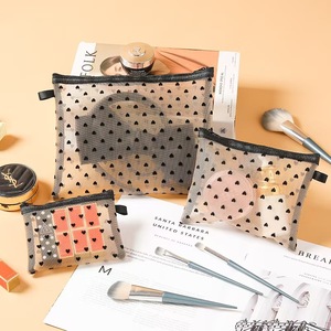 Bolsas de cosméticos de malla con forma de corazón para mujer, Mini bolsas de malla con cremallera, bolsas organizadoras portátiles, bolsos de maquillaje, accesorios de viaje - Product Image 2