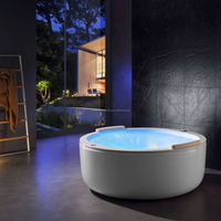 Baignoire de massage à remous en acrylique moderne pour 2 personnes avec jets dissimulés, lumière LED et drain intégré, idéale pour les spas familiaux