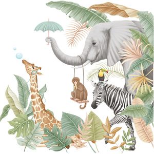 Adesivi Murali Animali Safari <span class=keywords><strong>per</strong></span> Cameretta Bambini, Elefante Giraffa Zebra in Vinile Acquerello Rimovibile Impermeabile Decorazione Asilo Nido - Product Image 4