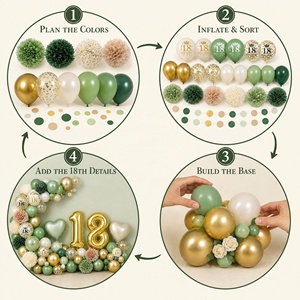 Fournitures de fête pour filles et garçons de 18 ans, bannière Joyeux 18e <span class=keywords><strong>anniversaire</strong></span> et ballons de confettis verts et dorés, décorations de fête, ensemble de ballons - Product Image 3