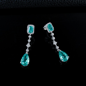 925 Silver Paraiba <b>Earrings</b> Neon Blue Double Color Cut Luxury <b>Earrings</b> - Product Image 2