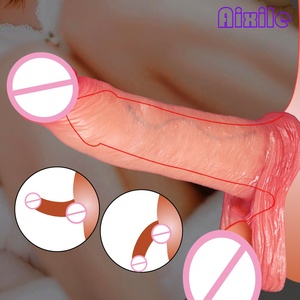 Anneau pénien réaliste en silicone souple avec extenseur et agrandisseur de pénis, anneau de pénis avec étireur de testicules, jouet sexuel <span class=keywords><strong>pour</strong></span> hommes et couples - Product Image 2