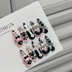 <span class=keywords><strong>Uñas</strong></span> postizas rosas y negras con diseño de ataúd, <span class=keywords><strong>uñas</strong></span> artificiales bonitas y dulces de dibujos animados hechas a mano, <span class=keywords><strong>uñas</strong></span> a presión con cruz - Product Image 4
