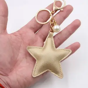 Wholesale PU Pearl star Key Ring Cute Bag Pendant Five-Pointed Star Car leather KeyChain Fashion handbag key chains charms