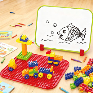 Jouets Montessori pour enfants 2 en 1, 28 pièces, briques 3D, tableau blanc effaçable à sec, tablettes d'écriture, blocs de construction, plaque de base - Product Image 4