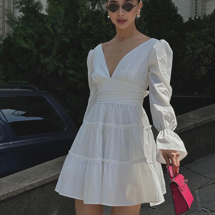 Buy In Bulk White Long Sleeve Peplum Dress Ethnic-Inspired Design |  Alibaba.com