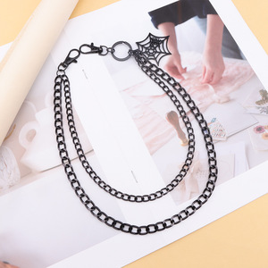 Chaîne de taille double couche en métal Yueli avec pendentif araignée noire, bijoux de mode hip-hop pour hommes, usage quotidien, alliage de zinc - Product Image 4