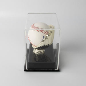 カスタムPMMAアクリル野球ディスプレイスタンドケースキューブクリアカバー5mm厚さ研磨表面ブラックベースポータブル - Product Image 4