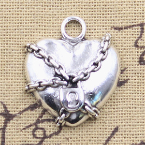 Quyến rũ khóa chuỗi trái tim mề đay 27x24mm <span class=keywords><strong>handmade</strong></span> làm phù hợp, cổ điển Tây Tạng bạc màu Mặt dây chuyền, tự làm cho vòng đeo tay vòng cổ - Product Image 5