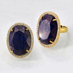Grandes de oro de piedras preciosas Oval de <span class=keywords><strong>cristal</strong></span> Pave diseño de piedra ajustable anillos para los hombres o las mujeres - Product Image 3