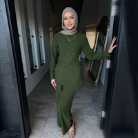 Ensemble Décontracté 2 Pièces Loriyya Mode Pudique Abaya Manches Longues Pantalon Haut Ceinture Latérale Cordon Costume Robe Abaya pour Femmes Musulmanes Fourniture ODM