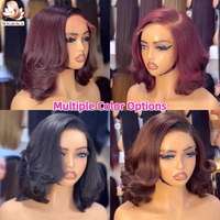 Perruque Bob Courte Volumineuse en Cheveux Humains à Cuticules Alignées, Effet Superposé et Moelleux, Dentelle HD 13x4, Sans Colle, Colorée, Vente en Gros Direct Usine
