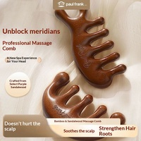 Peigne de massage du cuir chevelu en bois personnalisé avec logo, masseur du cuir chevelu en bois de santal, brosse Gua Sha en bois pour femmes et hommes
