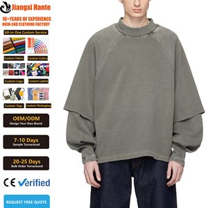 T-shirt da <span class=keywords><strong>uomo</strong></span> in jersey di cotone a maniche lunghe raglan, <span class=keywords><strong>plissettata</strong></span> a strati, lavata effetto vintage, oversize, casual, stile streetwear, all'ingrosso - Product Image 1
