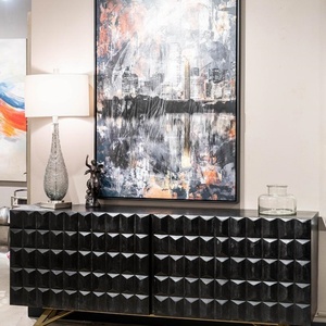 Aparador de Almacenamiento de 4 Puertas con Base de Acero Inoxidable y Madera Tallada de Estilo Europeo Moderno - Product Image 2