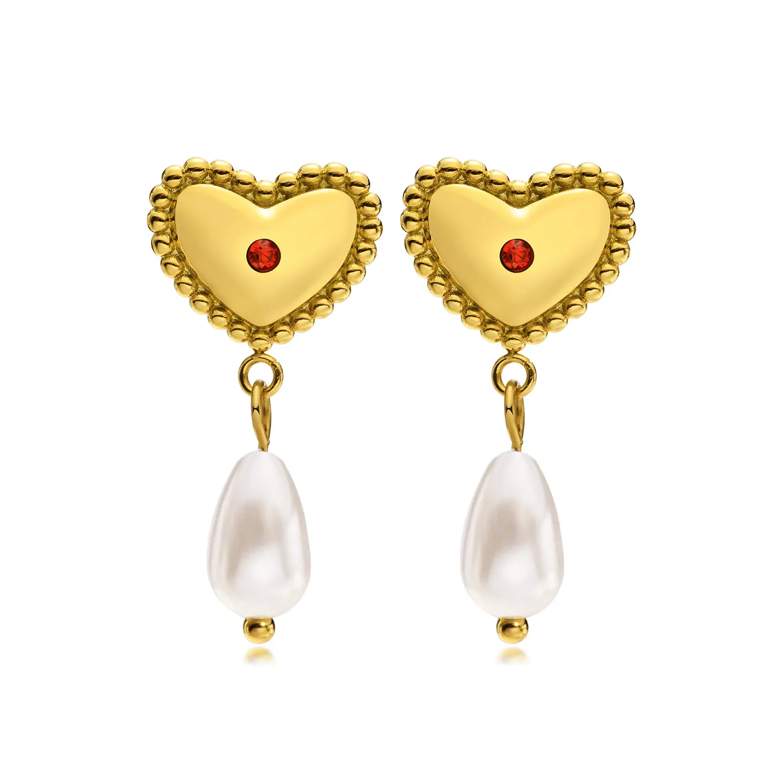 Factory Price Stainless Steel Zircon Heart Pearl Earring Gold Plating Love Heart Pearl Earrings