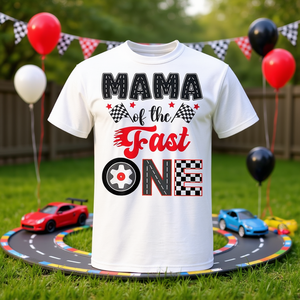 Camiseta de carreras de coches Mama Of The Fast One para el primer cumpleaños de un niño - Product Image 3