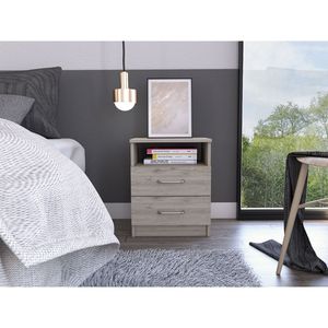 DB Brookeline gris clair table de chevet rectangulaire 2 tiroirs 1 étagère meubles de chambre avec rangement pour usage domestique - Product Image 1