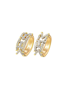 Orecchini a Cerchio Geometrici Placcati Oro 18K con Cristalli e Strass, Gioielli di Lusso da Donna per Feste - Product Image 1