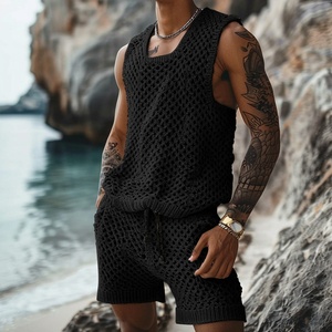 Setelan Pria King Mcgreen Star, Kaos Lengan Pendek O-Neck dan Celana Pendek, Model Berlubang, Cocok untuk Pantai, Tracksuit Pria Dua Potong, Laris Manis - Product Image 5