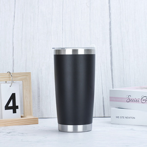 Gobelet isotherme de travail en acier inoxydable à double paroi sous vide, noir mat, avec couvercle et paille, pour adulte, personnalisable avec impression de design simple - Product Image 1