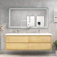 Espejo inteligente LED con marco de madera con estilo moderno con desempañador e iluminación táctil para uso en hoteles Espejo de baño montado en la pared