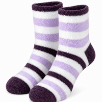 Chaussettes d'intérieur douillettes en peluche pour femmes, en chenille tricotée, rayées, épaisses et chaudes, pour la maison, hiver