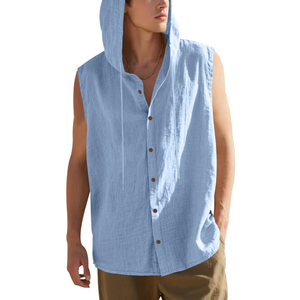 Chaleco Casual de Verano para Hombre, Personalizado al por Mayor, sin Mangas, con Capucha, de <span class=keywords><strong>Lino</strong></span>, de <span class=keywords><strong>Color</strong></span> Sólido, Transpirable - Product Image 6