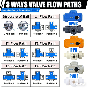 Vanne à boisseau sphérique électrique haute pression pour l'<span class=keywords><strong>eau</strong></span>, à 3 voies en T (PVC/CPVC/UPVC/PPH/PVDF), avec actionneur 24V/110V/220V et raccordement BW/NPT/à brides - Product Image 5